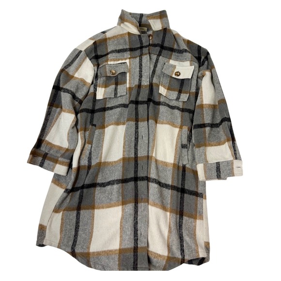 Grace Tops - GRACE Plaid Shacket Oversized Long Sleeve Button Up Shirt‎ Jacket Women's L